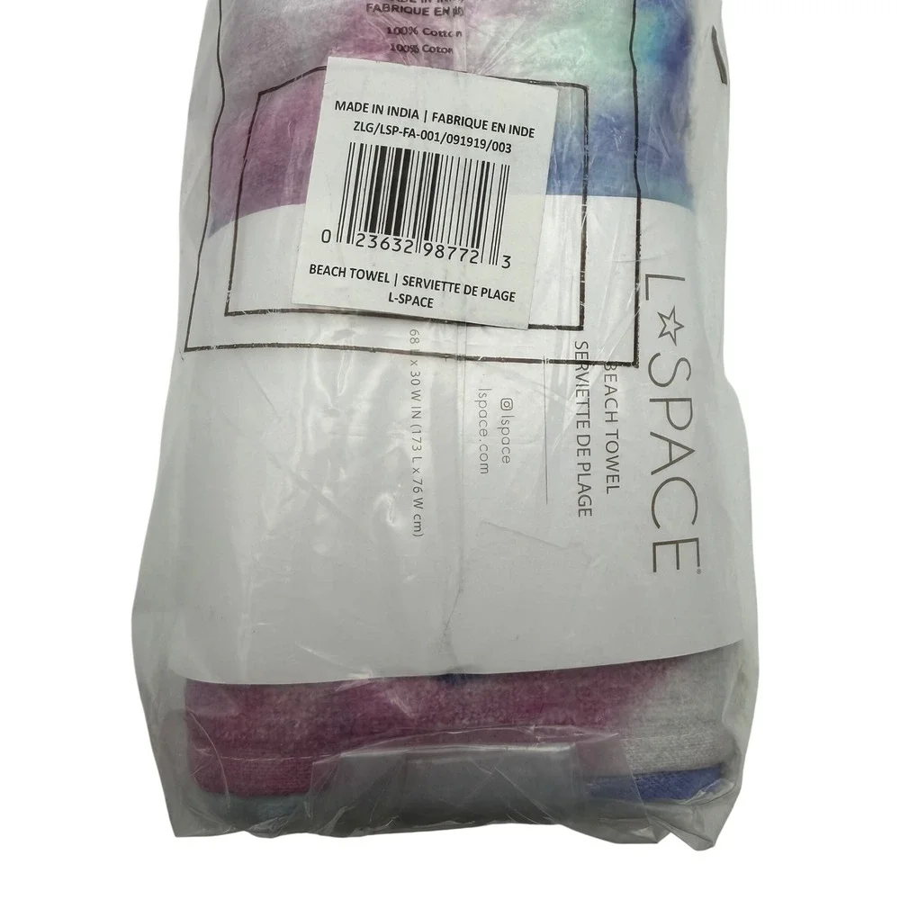L*Space Beach Towel Tie Dye Purple Blue Cotton Fringe‎ NEW